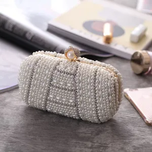 Handmade pearl rhinestone evening clutch bag, elegant wedding party purse for women and girls.