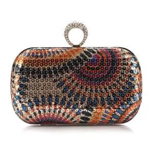 Exquisite sequin evening clutch bag with sparkling rhinestone ring clasp. Perfect for parties.