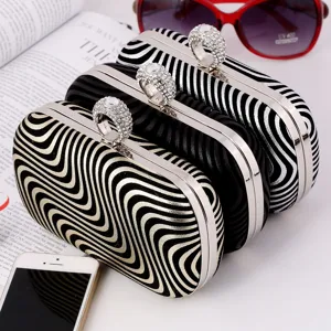 Dames Mode Avondtas Polyester Clutch Strass Ring Gesp GestreEpt Handtas Voor Banket Feest Bruiloft