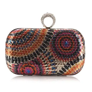 Gorgeous sequin evening clutch bag with sparkling ring handle for party and wedding.