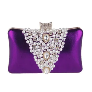 Élégante pochette de soirée mauve avec superbes perles et strass pour les femmes.