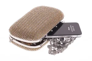 Elegant gold rhinestone evening clutch bag sparkling crystal hard case purse for women party.