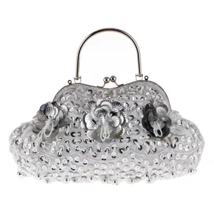 Vintage handgemachte Pailletten Perlen Abendtasche mit Metallgriff für Damen Party