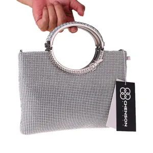 Rhinestone Evening Handbag with Round Metal Handle Elegant Women Bling Clutch Bag