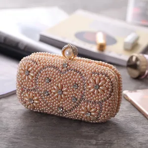 Pearl Evening Clutch Bag Rhinestone Heart Design Elegant Wedding Handbag Women