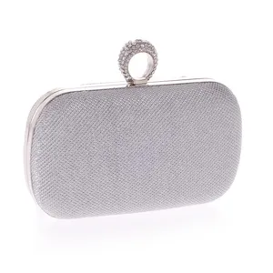 Elegant silver rhinestone ring evening clutch bag for women sparkly party wedding purse
