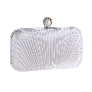 Women Fashion Pleated Evening Bag Luxury Rhinestone Pearl Evening Clutch Bag Chain Shoulder Bag Banquet Party Handbag