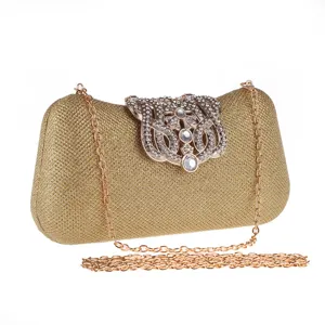 Women Rhinestone Crown Evening Bag PU Leather Glitter Hard Shell Clutch Crossbody Chain Shoulder Bag For Banquet Party
