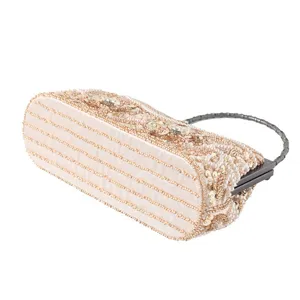 Stunning beaded evening clutch bag with sequins, metallic handle, and elegant design details.