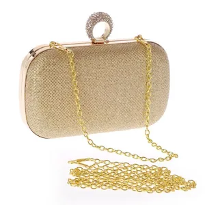 Women PU Leather Clutch Sparkling Sequin Evening Bag Rhinestone Ring Handle Crossbody Shoulder Bag Banquet Wedding Purse