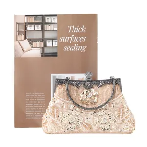 Elegant beaded sequin evening clutch bag vintage metal frame bridal handbag for women.