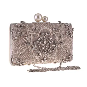 Borsa da Sera da Donna Strass Perlinata Pochette Vintage in Satino Borsa da Banchetto Elegante Festa di Matrimonio