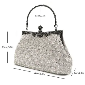 Beaded Evening Clutch Bag Vintage Fish Scale Handbag with Metal Handle for Women Wedding Party