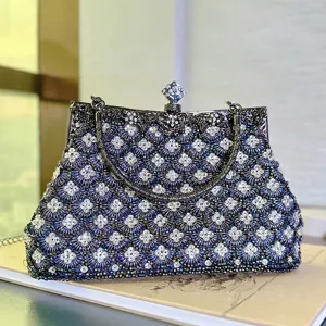 Handcrafted Beaded Evening Clutch Bag Vintage Kiss Lock Elegant Wedding Purse for Women