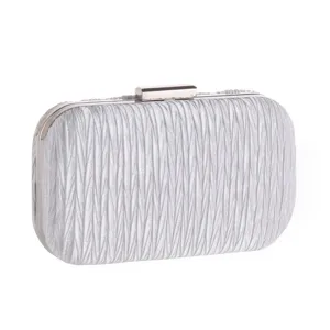 Zilveren geplooide avond-clutch tas voor dames, elegante hardcase feestelijke handtas.