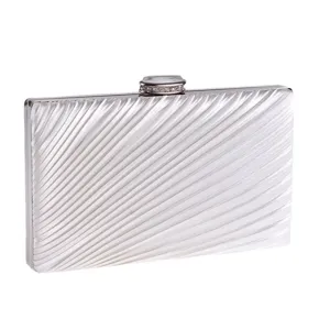 Elegant white pleated evening clutch bag with sparkling rhinestone clasp for women parties.