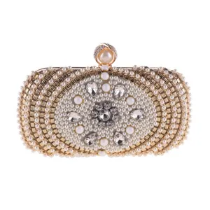 Elegant pearl rhinestone evening clutch bag luxury women wedding party shoulder small square bag