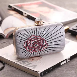 Silver rhinestone evening clutch bag hard case wedding party bridal purse crystal