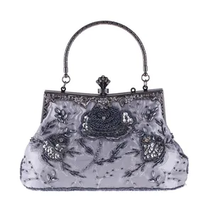 Vintage beaded evening bag silver handbag elegant banquet clutch purse for women dress