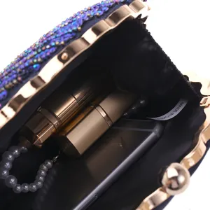 Vintage beaded sequin evening clutch bag elegant women's party wedding purse with pearl handle.