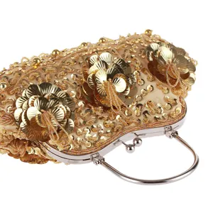 Goldene Pailletten Perlen Abendtasche Detail, elegante Blumen Clutch Handtasche Damen.