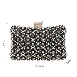 Gorgeous black rhinestone pearl evening clutch bag for women party wedding banquet dress