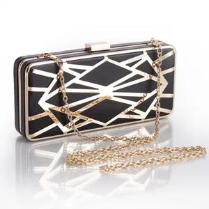 Schwarze und goldene geometrische Abendtasche Clutch für Damen mit Kette Umhängetasche.