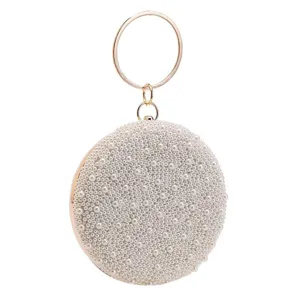 Elegant round pearl evening bag for women with metal ring handle chic luxury clutch purse cross