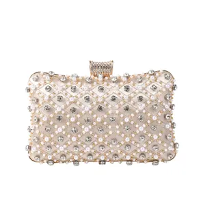 Women's Evening Bag Rhinestone Artificial Pearl Luxury Party Clutch Bag Satin Chain Shoulder Bag