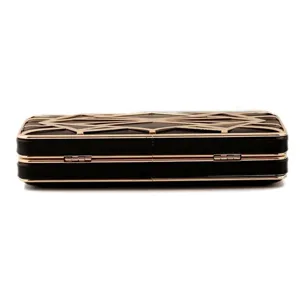 Schwarze goldene geometrische hohle Abendtasche Damen elegante Party Metall Handtasche.