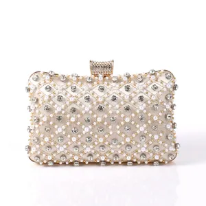 Exquisite rhinestone pearl diamond lattice evening clutch bag design detail showcase