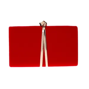 Red velvet evening clutch bag for women, elegant hard box hardcase purse for party wedding.