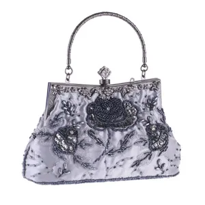 Vintage beaded banquet bag evening handbag, elegant rose embroidery for evening party wear.