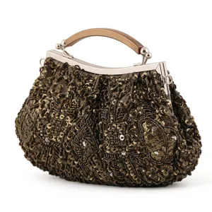Exquisite vintage beaded evening bag detail, intricate sequin embroidery and clasp closure.