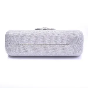 Silver glitter evening clutch bag for women, elegant diamond wedding party purse, hard case.