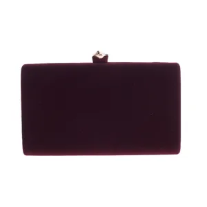 Detailed close-up view of the elegant dark purple velvet evening clutch with a shiny clasp.