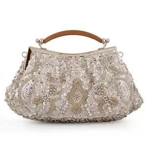 Vintage Beaded Evening Bag Women Sequins Embroidery Clutch Purse Elegant Cheongsam Handbag Wedding Party Shoulder Bag