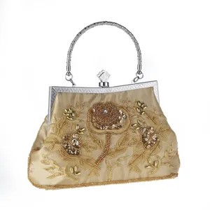 Vintage beaded banquet bag evening handbag with exquisite rose embroidery for dress