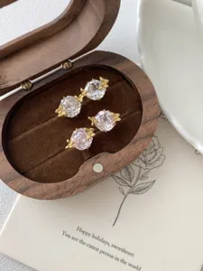 Exquisite S925 silver crystal zircon butterfly stud earrings detail close up view