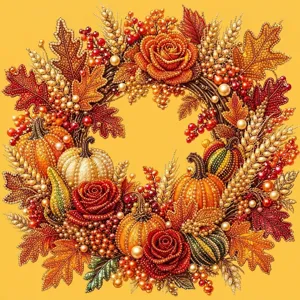 Kit DIY pintura diamante calabaza Halloween corona otoño arte cuentas decoración pared