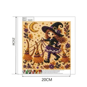 Kit de pintura de diamantes Halloween DIY 25x25cm estrás forma especial bruja decoración de pared
