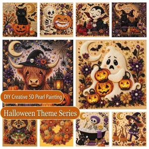 Halloween Pompoen Heks Zwarte Kat DIY Diamond Painting Kit Acryl Hars Parel Strass Wanddecoratie Huisdecoratie Cadeau