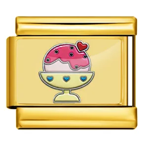 Gold stainless steel Italian charm link with cute ice cream dessert enamel design for DIY bracelet.