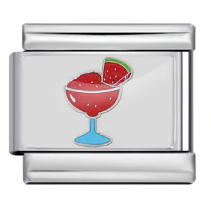 Stainless steel Italian modular charm bracelet link featuring a colorful cocktail and watermelon design.
