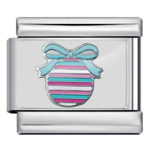 Stainless steel Italian charm bracelet link with colorful enamel gift bow design for DIY jewelry.