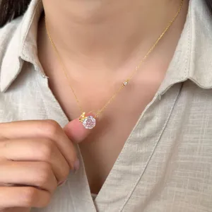 Gold s925 silver butterfly necklace with pink crystal flower pendant, elegant jewelry main view