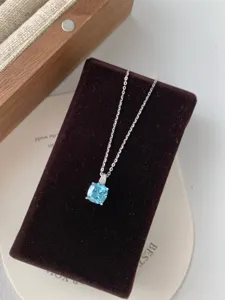 Collier pendentif en argent sterling S925 zircon cubique carré chaîne clavicule de bijoux