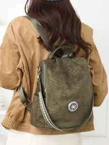 Fashionable women's backpack, olive green suede patchwork casual travel daily bag