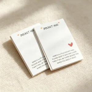 Pocket hug greeting cards with heartfelt messages and cute hearts, perfect emotional gift item.