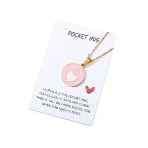 Pocket hug heart necklace with inspirational quote card, gold chain jewelry gift for friends.